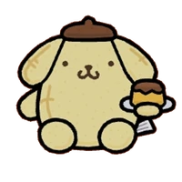 Pompompurin plush holding pudding plate