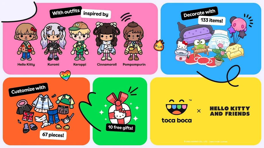 Toca Boca x Hello Kitty and Friends 2025 landscape promotional collage