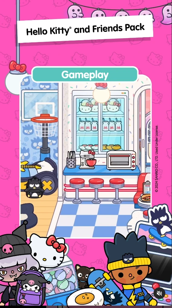 Hello Kitty and Friends Furniture Pack gameplay screenshot in Toca Boca World