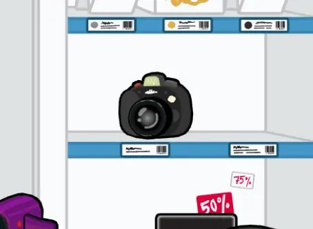 Black camera on the Bop City mall electronics shelf