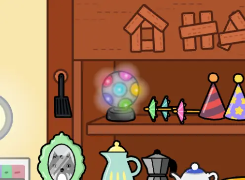 Glowing light-up disco ball on the Bop City mall party-supply shelf
