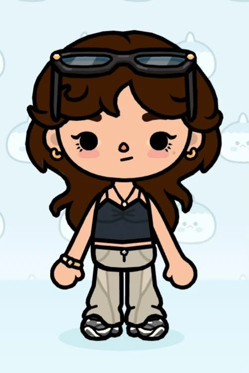 Sunglasses with navy halter top and beige cargo pants