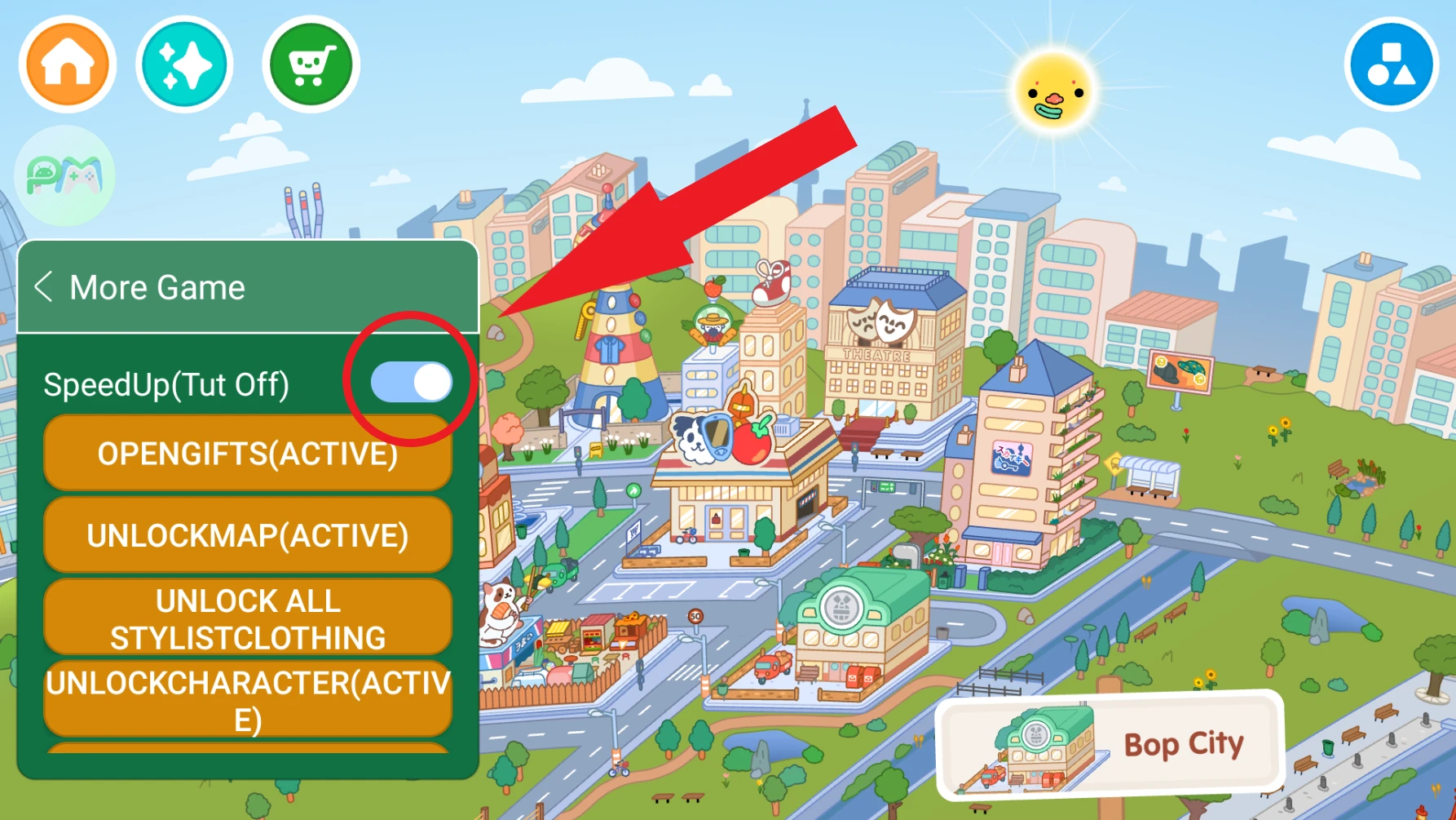 SpeedUp em ON: as três linhas mostram ACTIVE