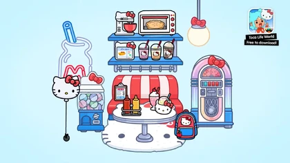 Hello Kitty 2021 furniture pack theme — 1950s diner with burgers, boba and gachapons