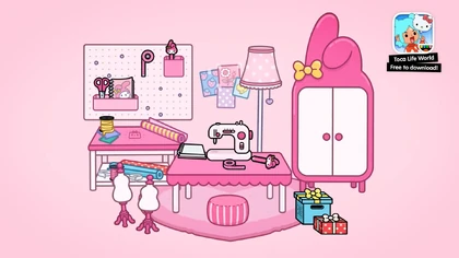 My Melody 2021 furniture pack theme — sewing and crafts room in soft pink