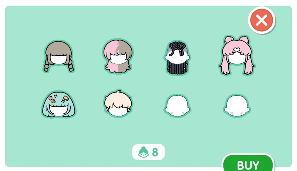 Pusheen Style Pack hairstyles view showing six anime-inspired hair options