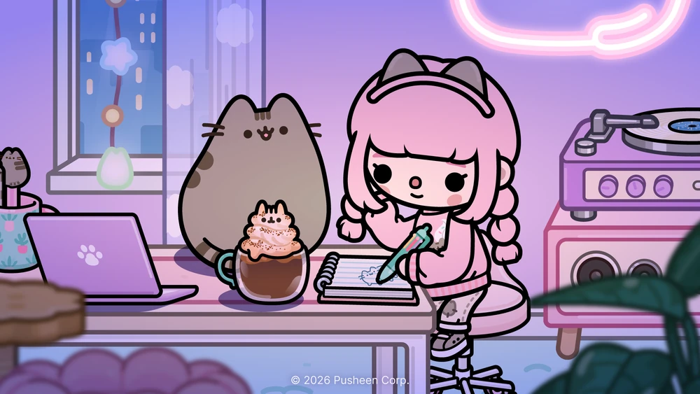 Pusheen x Toca Boca promotional image showing group scene with multiple avatars