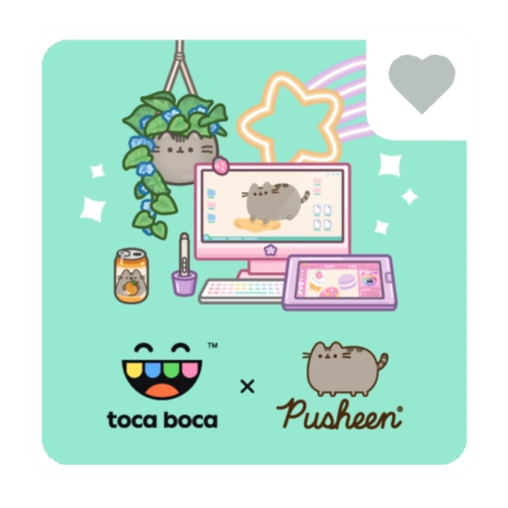 Pusheen Furniture Pack shop icon showing a cozy gaming room with Pusheen decor