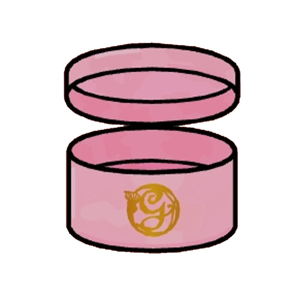Opened pink Glinda hat tin