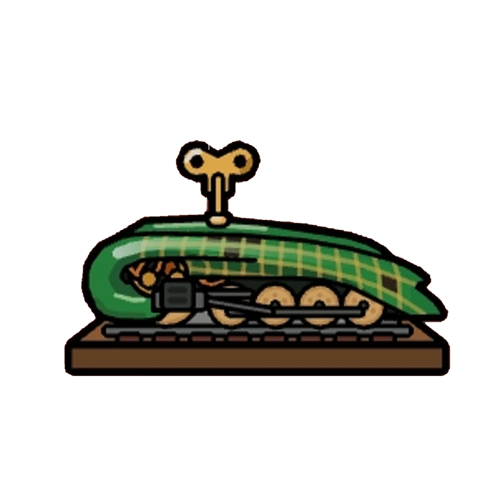 Wind-up green mechanical turtle toy on a platform