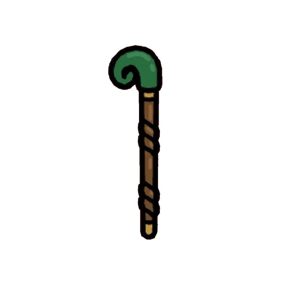 Brown wizard staff with green spiral top