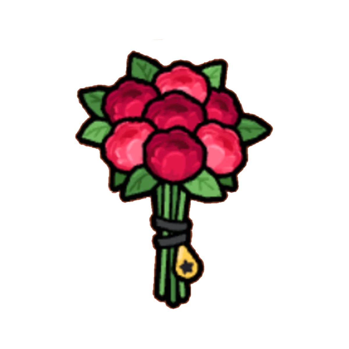Day 1 gift — a bouquet of seven roses bound by a black band with a Found Heaven logo tag