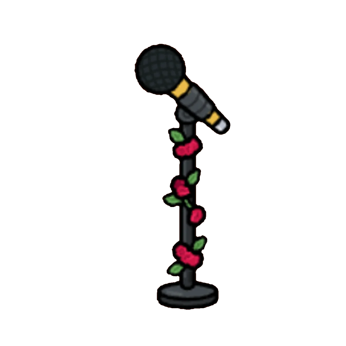 Day 4 gift — microphone with a tall standee ornamented by rose vines twirled around it