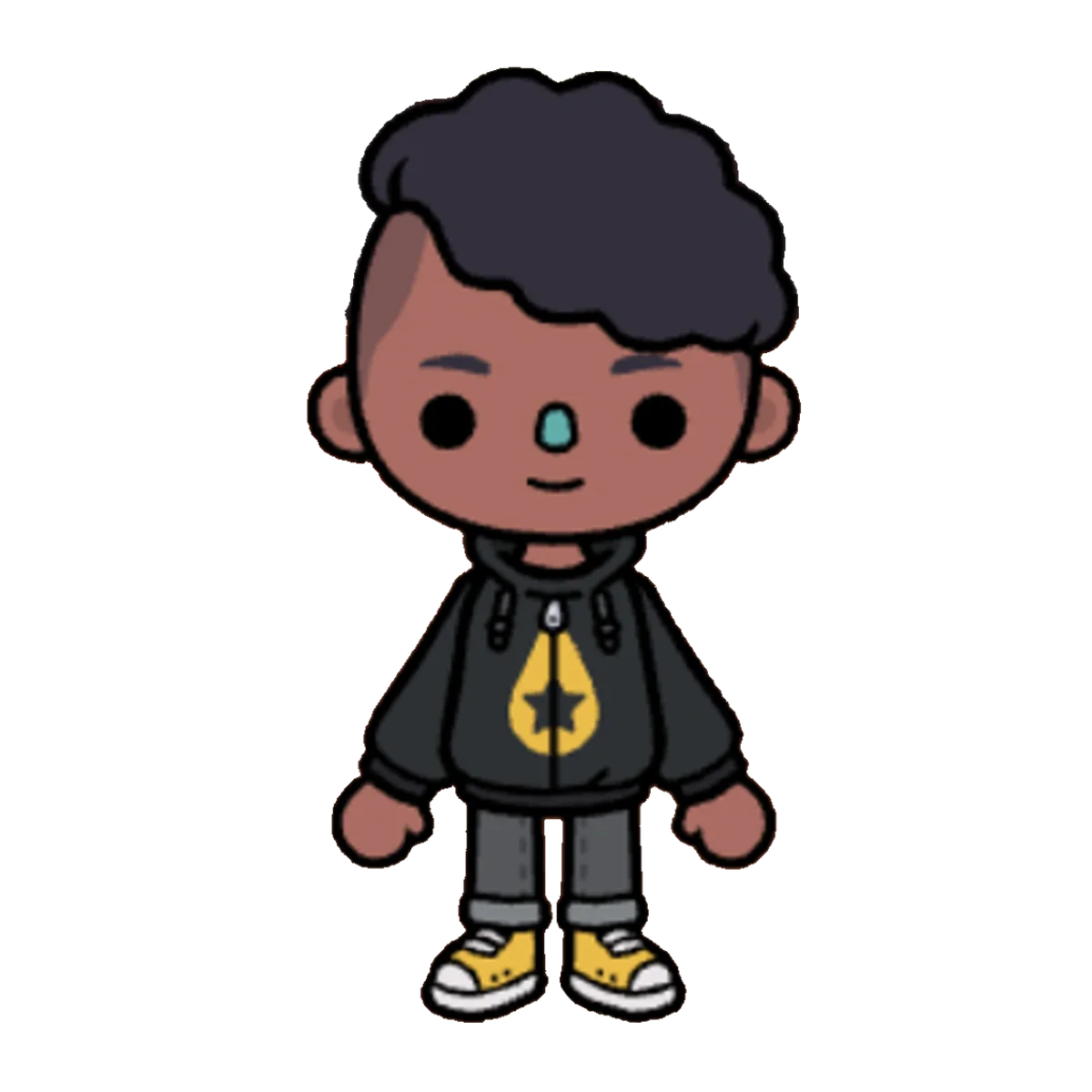 Day 4 gift — complete Conan Gray outfit with black hoodie, grey hemmed pants and yellow sneakers